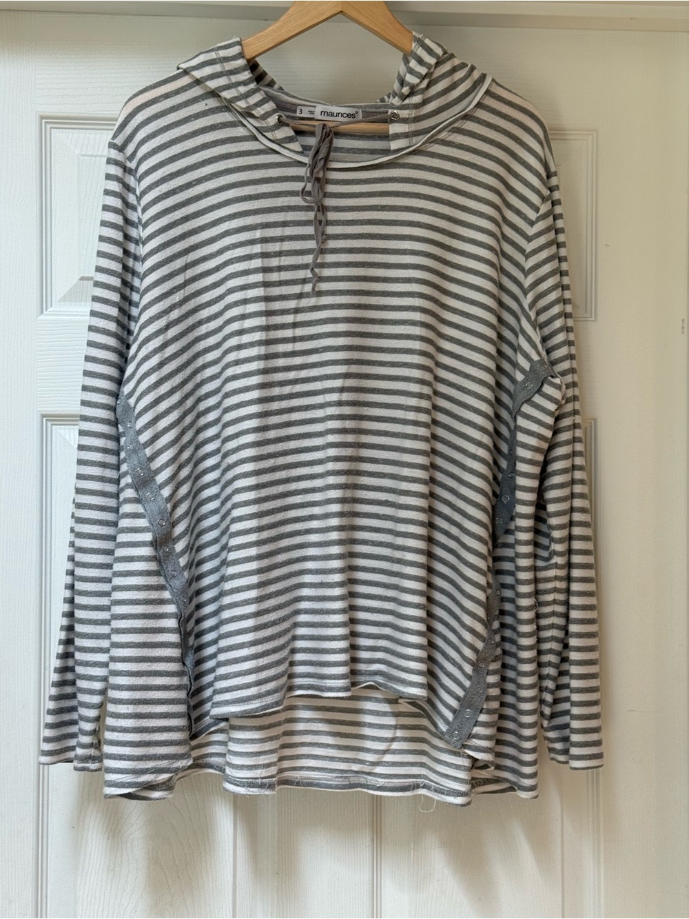 Maurices Gray & White Striped Hooded Long-Sleeve Pullover